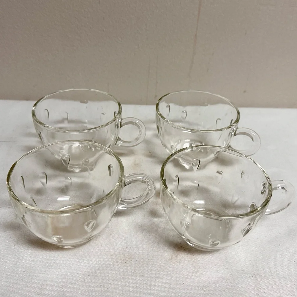 Vintage Set of 4 Hazel Atlas Crystal Clear Glass Luncheon Cups Snack Set Cups